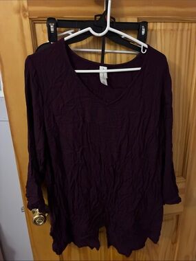 Pure Energy V-Neck Long Sleeve Tunic in Deep Plum